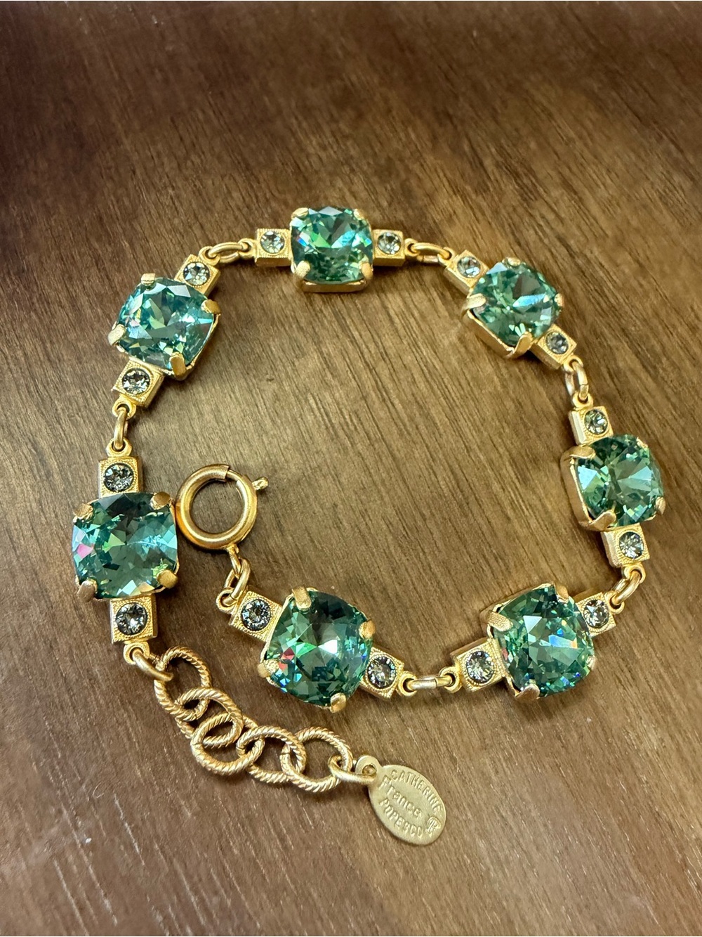 Catherine Popesco Gold-Tone Bracelet with Aqua-Green Crystals
